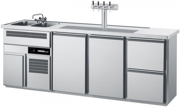 Chromonorm Getränketheke CGTM732L81-1/1/2 mit 2 Becken - 2 Türen und 2 Züge -