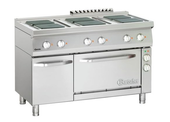 Bartscher Serie 700 - 6 Platten Elektroherd mit eckigen Platten und E-Umluftbackofen