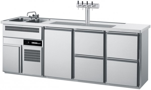 Chromonorm Getränketheke CGTM732L81-1/2/2 mit 2 Becken - 1 Tür und 4 Züge 