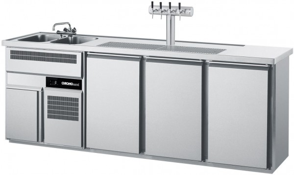 Chromonorm Getränketheke CGTM732L81-1/1/1 mit 2 Becken - 3 Türen