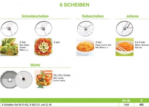 Robot Coupe 6 Scheibenset für R 402, R 402 V.V. und CL 40