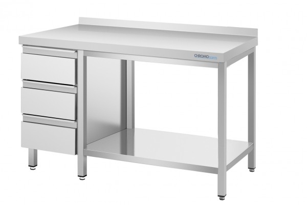 Chromonorm Edelstahl Arbeitstisch mit Schubaldenblock Tiefe 600  